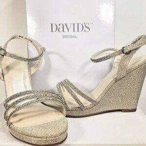 David's BridalGlitter Metallic Wedges with Embellished Straps